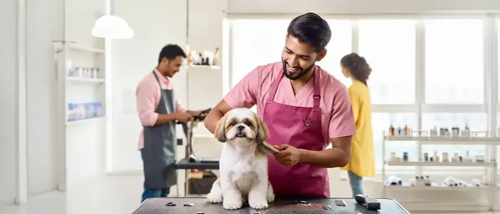 Doctor checking a labrador at Vetic Pet Clinic
